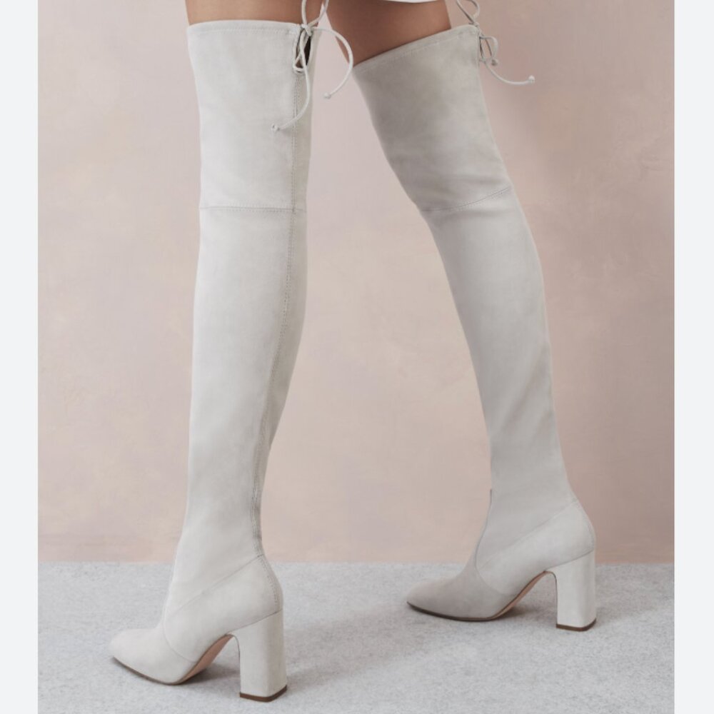 Stuart Weitzman Kirstie 90 Over the Knee Suede Boots, Silver Grey